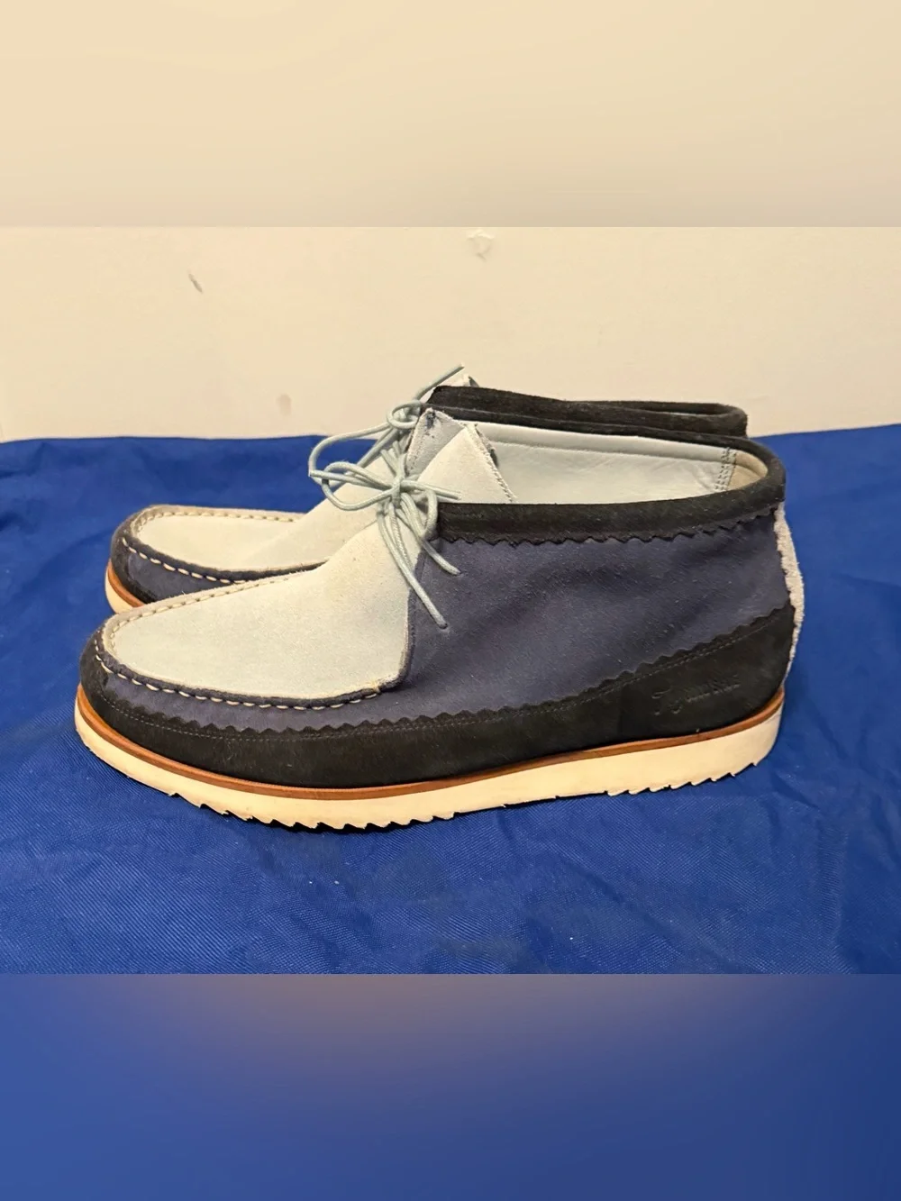 Men's Three-Tone blue 100% Suede Moc Toe Casual Shoes